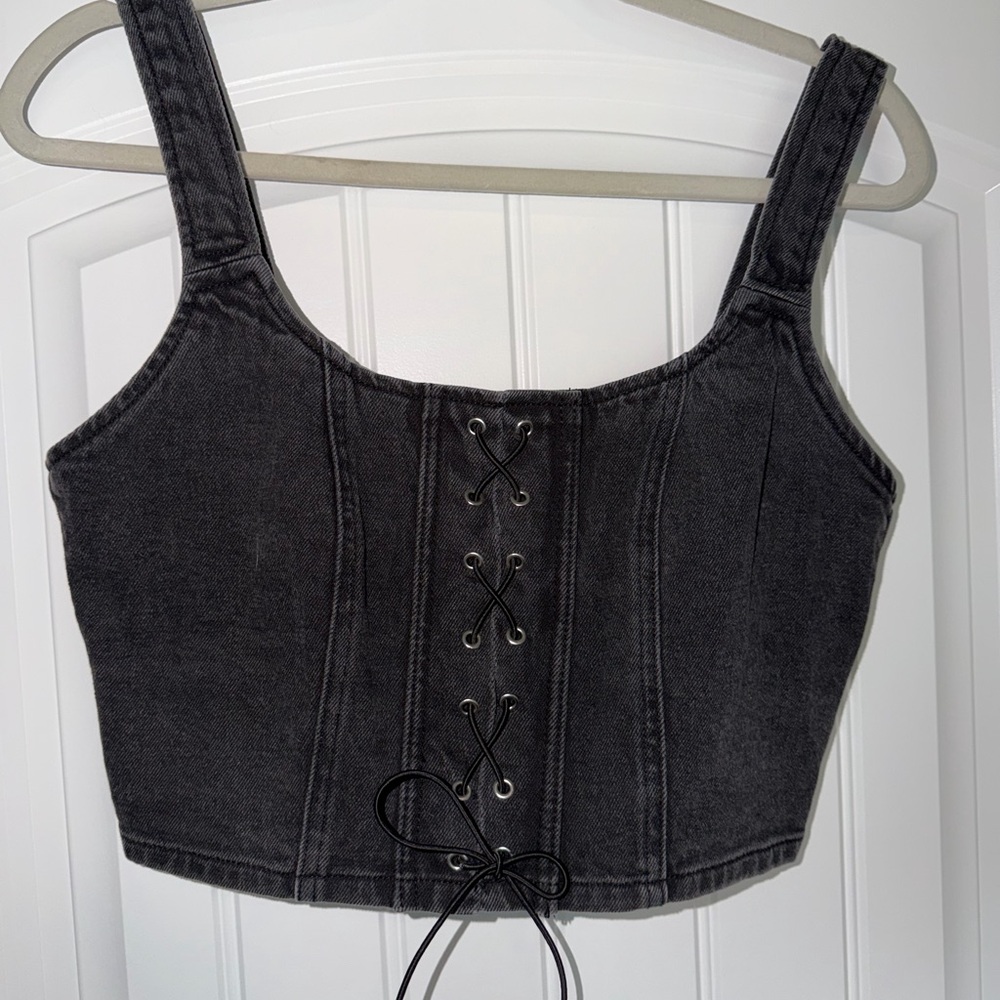 Wild Fable Charcoal Lace-Up Denim Top